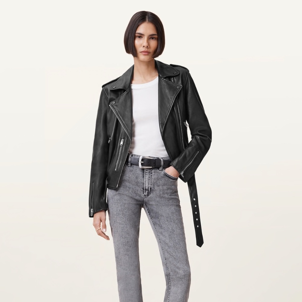 All Saints Black Leather Balfern Jacket - Picture 3 of 10